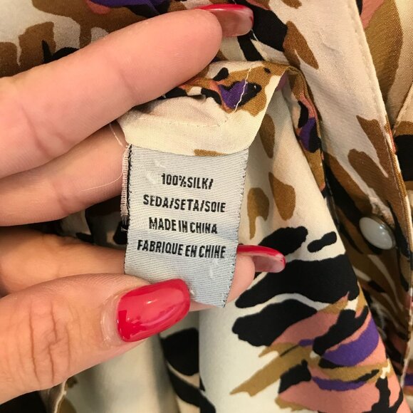 Tibi Abstract Animal Print Silk Dress Elastic Waist 3/4 Sleeves Size 6 Cream - Picture 8 of 11